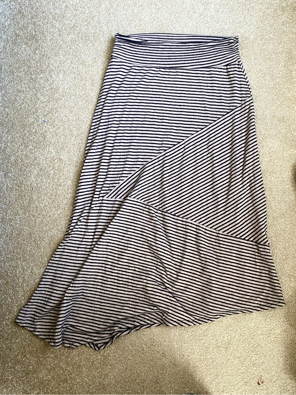 Striped Asymetrical Hem Maxi Skirt in Beige and Black | Boho Quiet Luxury
